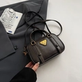 Retro dark coffee brown small Boston bag with gold hardware and iconic triangle logo - Brown No Pendant