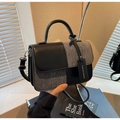 Chic black and grey patchwork small square bag with silver hardware and top handle - Black