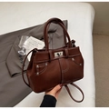 Vintage dark brown crossbody bag with white contrast stitching and silver turn-lock - Caramel Brown (Without Charm)