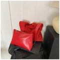 Elegante conjunto de bolso tote de lana roja y clutch de cuero para otoño invierno - Bolso Tote Con Pouch Pequeño / Rojo