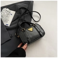 Schwarze Vintage Boston Handtasche aus Leder mit Logo und verstellbarem Schultergurt - Schwarz (Ohne Anhänger)