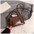 Dark brown oil-waxed leather Boston bag with top handles and adjustable shoulder strap - Coffee without Pendant