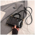 Retro black embossed leather Boston bag with gold hardware and removable shoulder strap - Black without Pendant