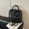 Borsa nera vintage stile college con dettagli zip a corda e spallacci regolabili - Nero senza Ciondolo