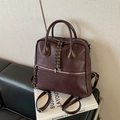 Zaino ventiquattrore vintage marrone scuro con tiri della zip a corda rigata - Rosso Ankara Senza Ciondolo