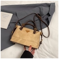 Borsa a mano bicolore in pelle scamosciata kaki e marrone con fregio metallo - Cachi (Senza Ciondolo)