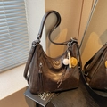 Vintage brown leather tote bag with baseball pendant and adjustable shoulder strap - Coffee with Pendant
