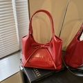 Elegante bolso de hombro rojo en cuero PU con lazo y letras en relieve - Estilo 1 (Decoración Lazo)