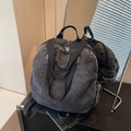 Dark gray washed denim backpack with black handles and vintage minimalist style - Black