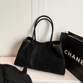 Grand sac cabas noir minimaliste en texture daim mat pour le bureau et le quotidien - Noir