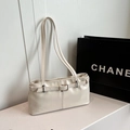 Bolso de hombro retro blanco crema rectangular con hebilla plateada de cuero - Blanco Roto