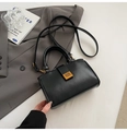 Retro black leather square handbag with golden metal buckle and long strap details - No Pendant / Black