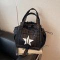 Sac fourre-tout en nylon noir avec grand motif d'étoile blanche et cordon de serrage - Noir