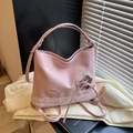 Mochila rosa de piel sintética y forro polar con lazo y correas ajustables - Rosa
