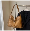 Retro brown oversized tote bag in suede and leather finish with gold metal buckles - No Pendant / Khaki