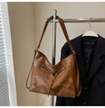 Minimalist brown leather large capacity crossbody bag with adjustable metal buckle strap - No Pendant / Brown