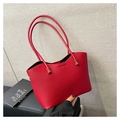 Large red pebbled leather tote bag for women with dual slender shoulder straps - Red