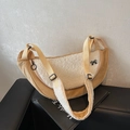 Bolso bandolera de pana caqui y borreguillo blanco en forma de luna con lazo negro - Caqui