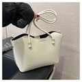 Minimalist white litchi pattern leather tote bag with elegant wavy edge design - White