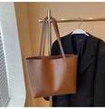 Sac fourre-tout vintage marron cuir avec longues doubles bretelles pour femmes - Brun Sans Pendentif