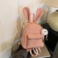 Cute pink rabbit backpack with long ears and plush keychain for stylish women - With Charm / Pink