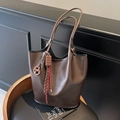 Dark coffee leather tote bag with unique pretzel and chocolate charms in a vintage style - Coffee with Pendant