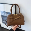 Braune Handtasche mit Litschi-Maserung, Goldbeschlägen und Doppelgriffen für Damen - Braun