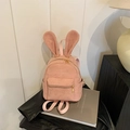 Mini sac à dos rose pour femmes avec oreilles de lapin, texture mate et zips dorés - Sans pendentif / Rose