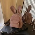 Sac à dos marron en daim avec oreilles de lapin et fermetures éclair dorées chic - Sans pendentif / Marron