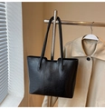Classic black leather tote bag with long straps for office and daily commuting - Black (Without Charm)