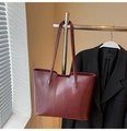 Minimalist large burgundy faux leather tote bag with thin straps for women - Wine Red (Without Pendant)