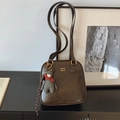 Vintage dark brown square shoulder bag with gold lettering and cute bear charm accessory - Coffee with Pendant