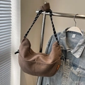 Brown corduroy dumpling crossbody bag with thick rope shoulder strap and zip closure - No Pendant / Coffee