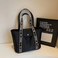 Grande borsa tote in nylon nero con manici decorati per il lavoro e l'università - Nero