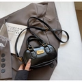 Mini black glossy patent leather Boston bag with gold hardware and top handles - No Pendant / Black