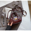 Minimalist deep red glossy faux leather pillow bag with dual handles and long strap - No Pendant / Ancorra Red