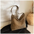 Brown canvas tote bag with vintage washed texture and adjustable metal buckle strap - Brown