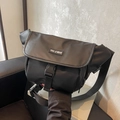 Minimalist black messenger bag in matte waterproof fabric with adjustable shoulder strap - Black Large