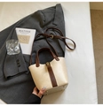 Minimalist beige bucket bag with brown handles and gold hardware details - Off-white (No Pendant)