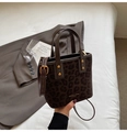 Leopard print bucket bag with gold studs and top handle for women's crossbody wear - No Pendant / Dark Brown