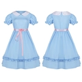 Abito cosplay Lolita celeste con maniche a sbuffo e fiocco rosa per le feste - Bambini 150 / Azzurro