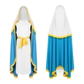Middeleeuws Maagd Maria kostuum met blauwe cape en witte jurk voor cosplay-set - Kinderen 110 / Maagd Maria Stijl