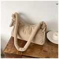 Bolso bandolera moderno de nailon caqui con asa anudada y textura suave acolchada - Caqui