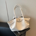 Elegante bolso tote de ante beige con correas laterales ajustables y gran capacidad - Blanco