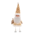 Détail de figurine Père Noël de 40cm en paillettes dorées et fourrure avec sac en toile - Style Paillettes Or en Fer