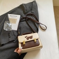 Vintage-style cream and brown crossbody bag with dachshund embroidery on the flap - Beige Without Pendant
