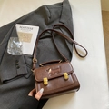 Brown retro leather handbag with sausage dog embroidery and adjustable shoulder strap - Brown Without Pendant