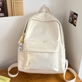 Zaino minimalista in pelle PU bianco crema con ciondolo a orsetto e ricamo - Bianco con ciondolo