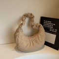 Chic beige crescent quilted bag featuring a trendy ruched shoulder strap for daily style - Khaki