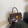 Dark brown patent leather crossbody bag with vintage gold buckle and handle - Olive Brown